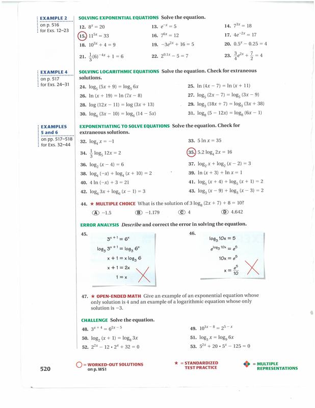 logarithmic equations worksheet with answers and work